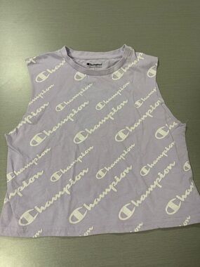 Champion All Over Logo Crop Tank Top Purple Size L